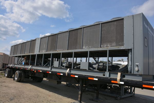 Used refurbished chiller on the back of a truck