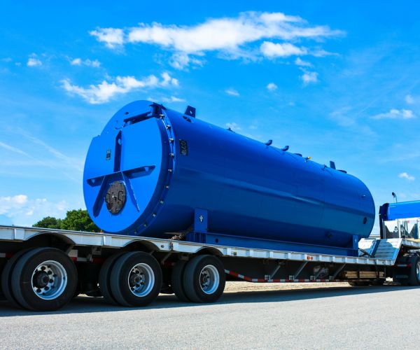 Truck transporting a boiler